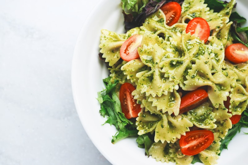 Pesto pasta with seasoned Parmesan